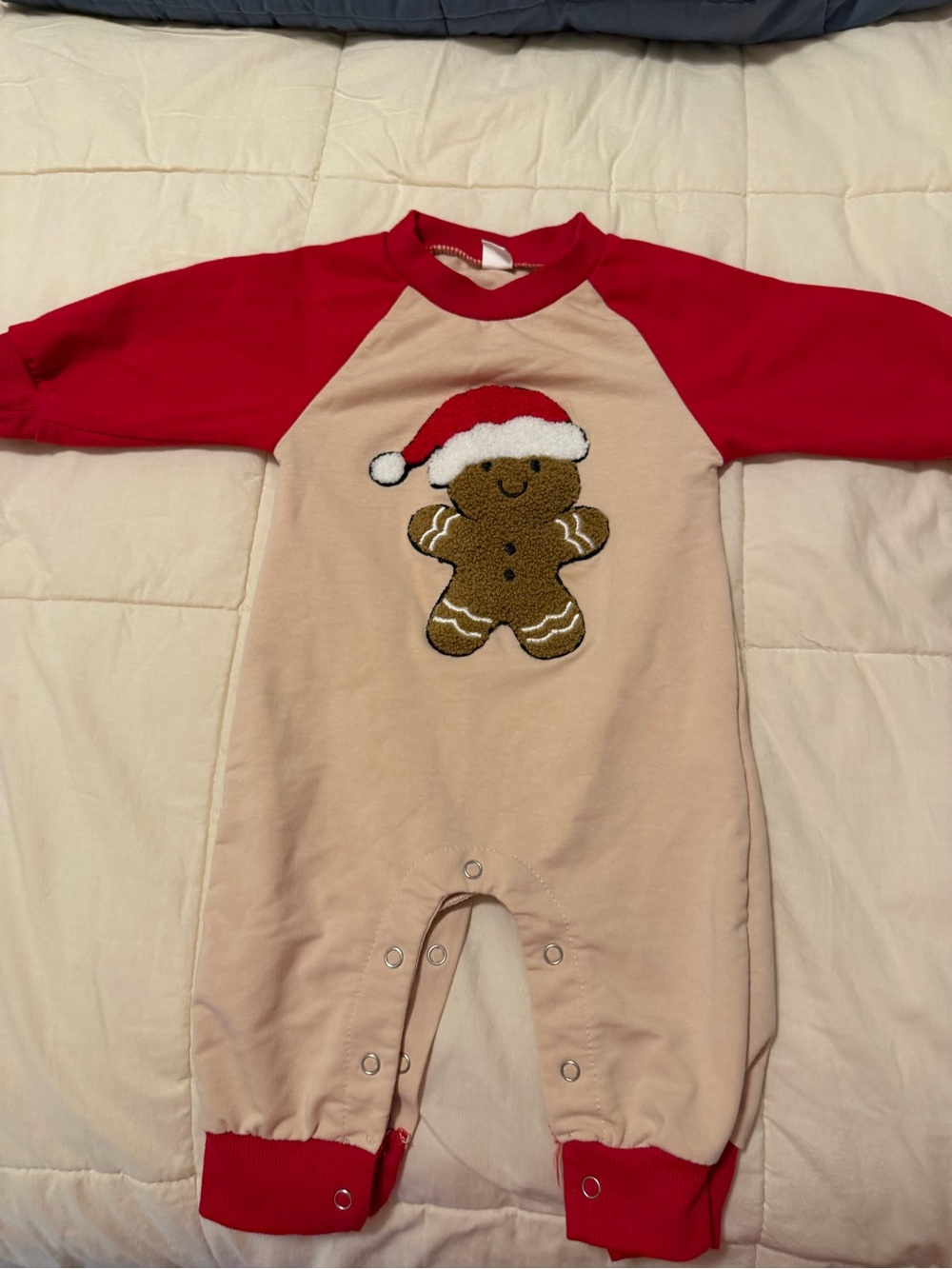 Gingerbread Raglan Baby One-Piece in Red and Cream